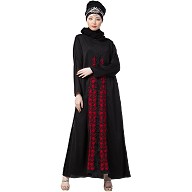 Party wear embroidery Nida abaya- Black-Red